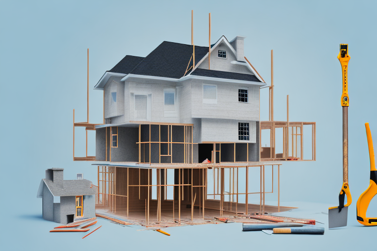 A house under construction with visible additions like an extra room