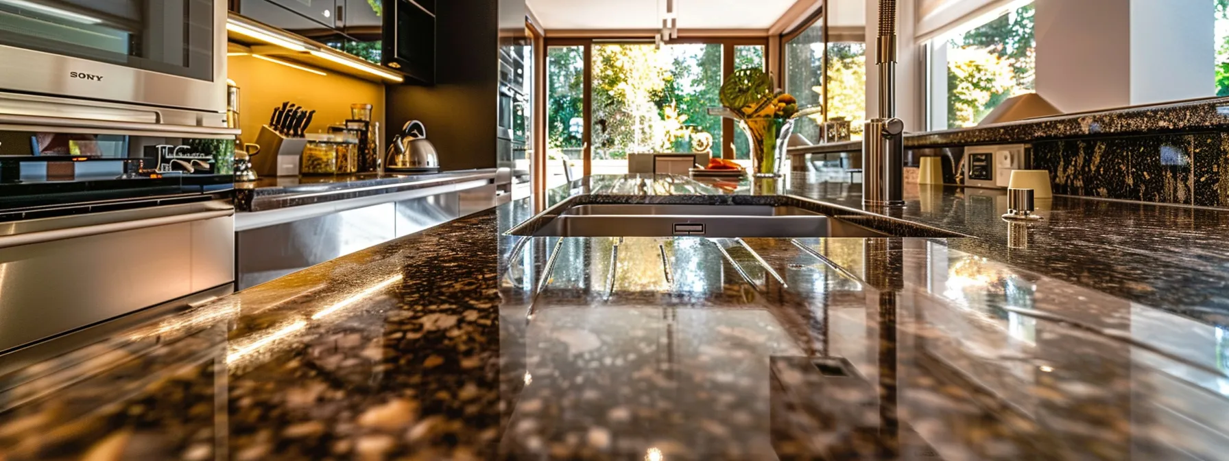 a sleek, modern kitchen with stainless steel appliances and marble countertops, showcasing the various elements and costs of a renovation project.